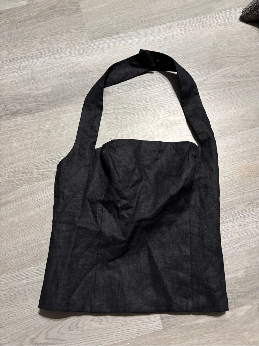 Aritzia Wilfred 100% Linen Halter Neck Cropped Top Sz XXS NWT Black